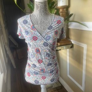 Boden Floral Medallion Faux Wrap Blouse